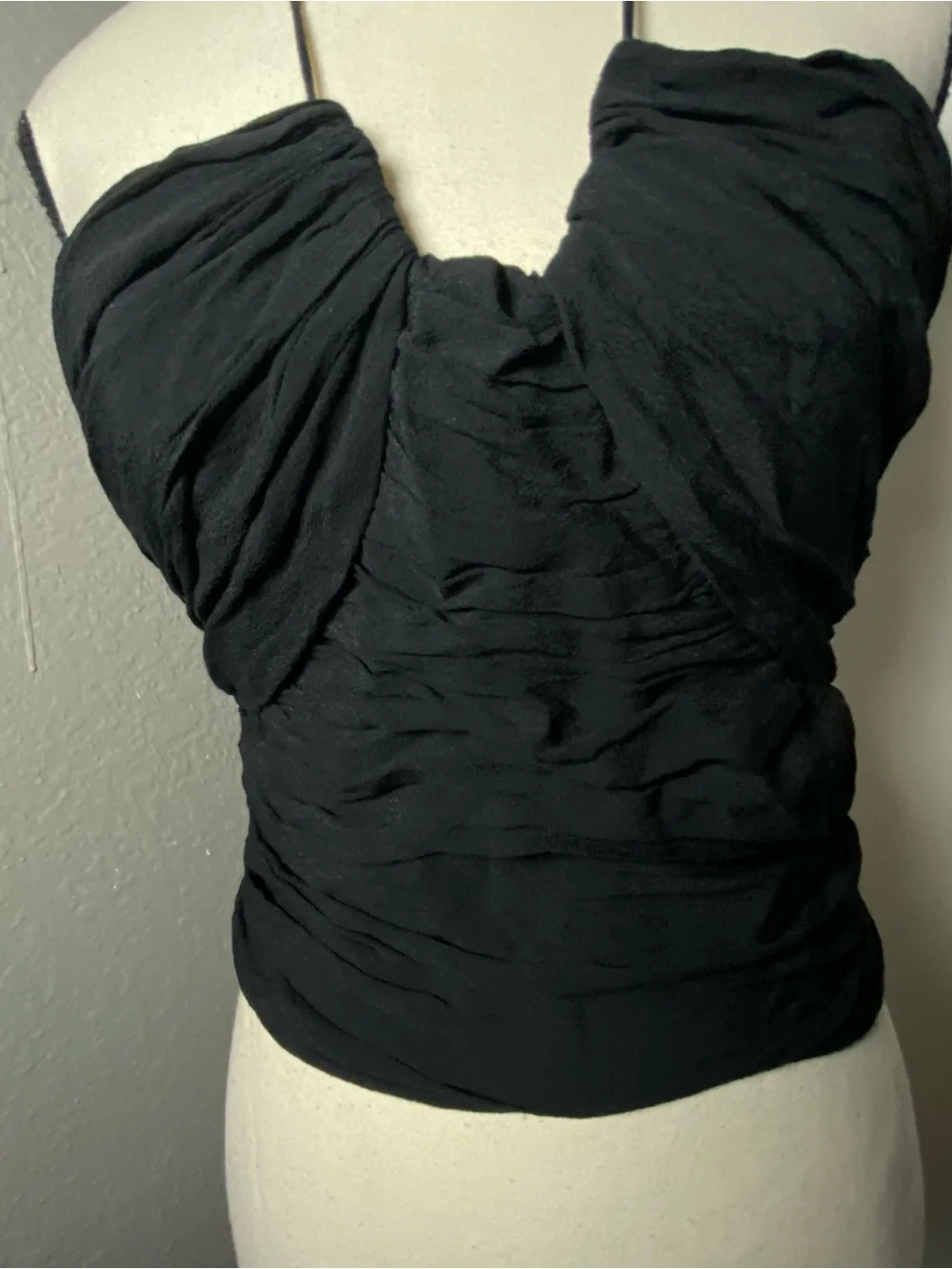 Aqua Black Ruched Chiffon Halter Top Size Small
